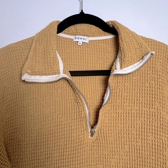 DONNI. Honey Waffle 1/4 Zip Pullover 100% Cotton Long Sleeve Top Size M - Picture 5 of 8